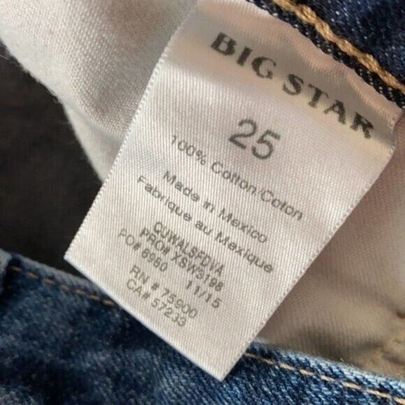 Big Star Shorts Womens 25 Blue Denim Jean Pockets Printed Western Geometric Raw - Picture 4 of 10